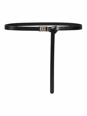 Gucci 20mm Leather Tie Belt Double GG Logo Black Silver Size 80/32